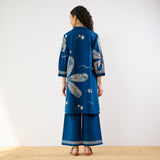 Plumeria Cotton Co-ord Set - Indigo
