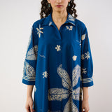 Plumeria Cotton Co-ord Set - Indigo