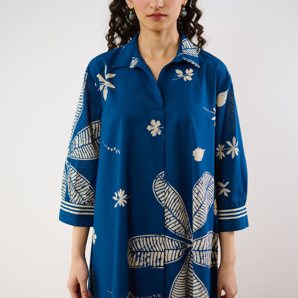 Plumeria Cotton Co-ord Set - Indigo