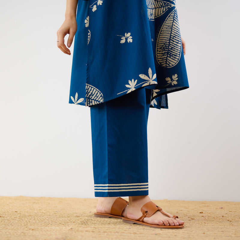 Plumeria Cotton Co-ord Set - Indigo