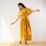 Periwinkle Pleated Cotton Maxi Dress - Corn Yellow