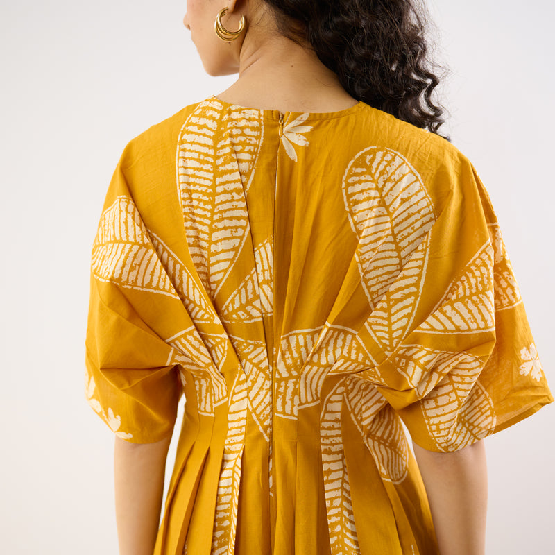 Periwinkle Pleated Cotton Maxi Dress - Corn Yellow