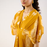 Periwinkle Pleated Cotton Maxi Dress - Corn Yellow