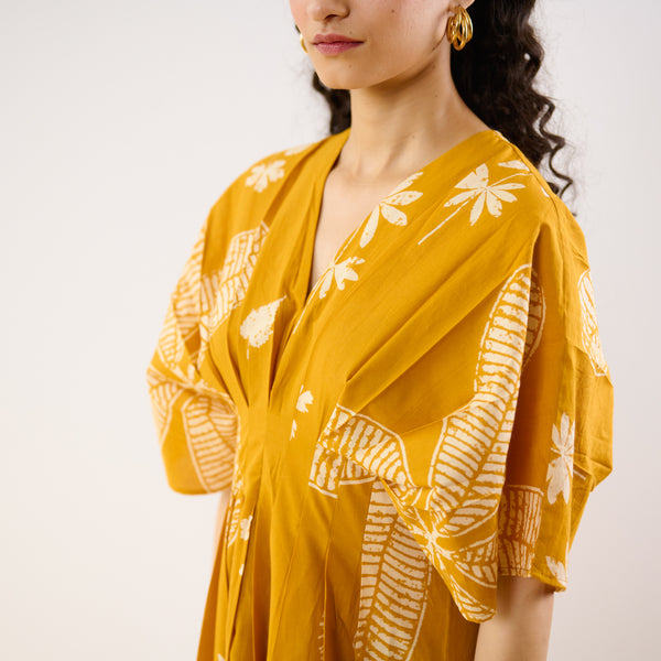 Periwinkle Pleated Cotton Maxi Dress - Corn Yellow
