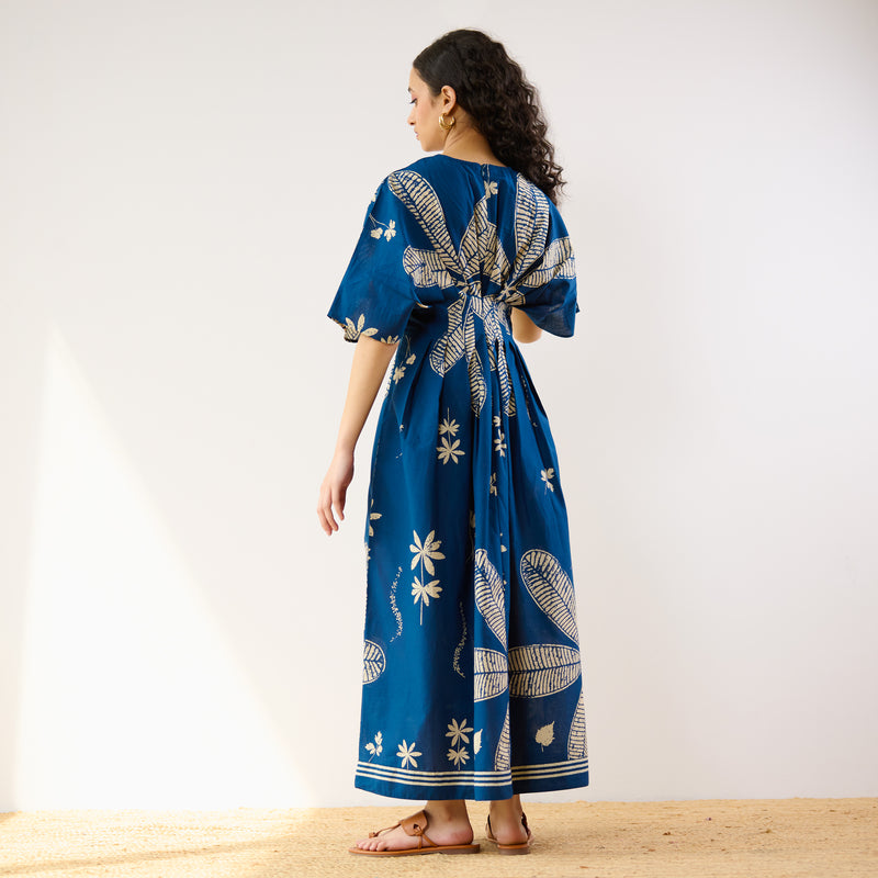 Periwinkle Pleated Cotton Maxi Dress - Indigo