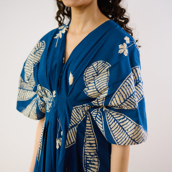 Periwinkle Pleated Cotton Maxi Dress - Indigo