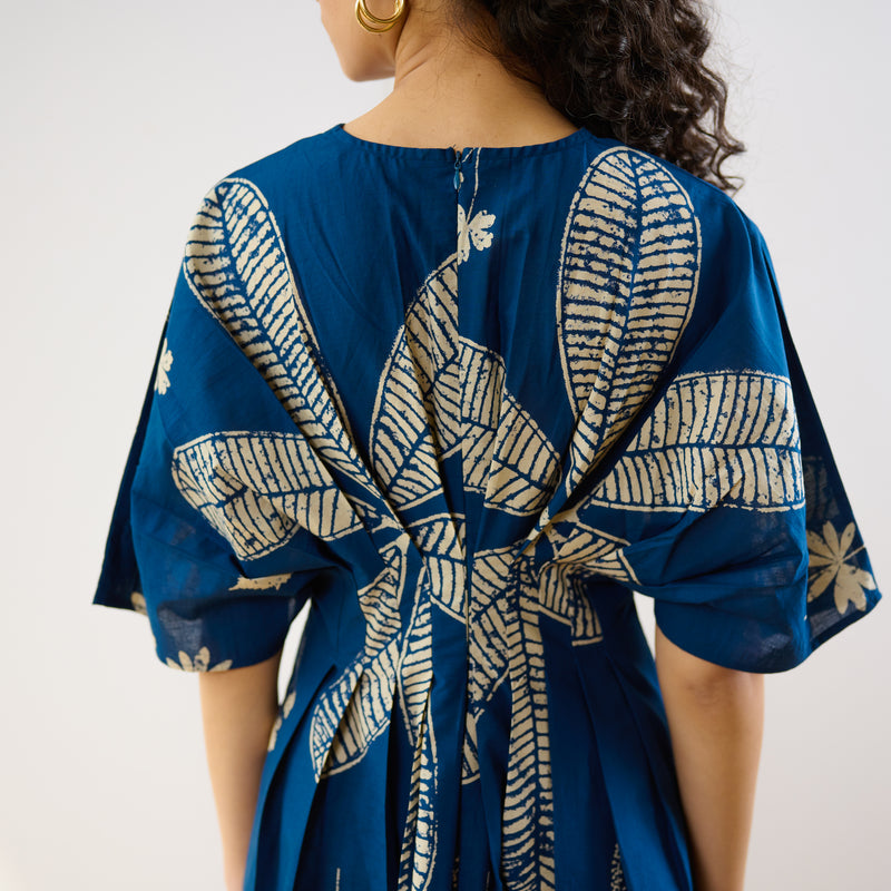 Periwinkle Pleated Cotton Maxi Dress - Indigo
