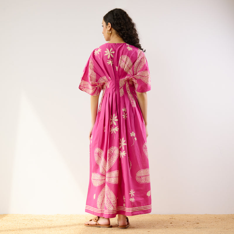 Periwinkle Pleated Cotton Maxi Dress - Pink