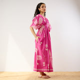 Periwinkle Pleated Cotton Maxi Dress - Pink