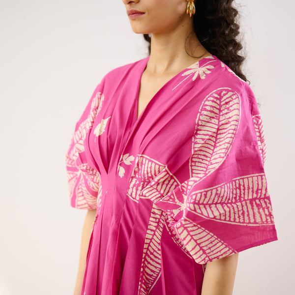 Periwinkle Pleated Cotton Maxi Dress - Pink