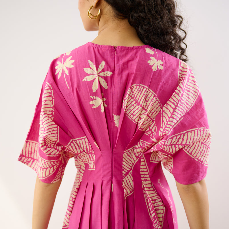 Periwinkle Pleated Cotton Maxi Dress - Pink