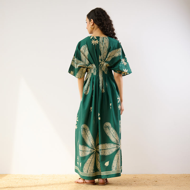 Periwinkle Pleated Cotton Maxi Dress - Emerald Green