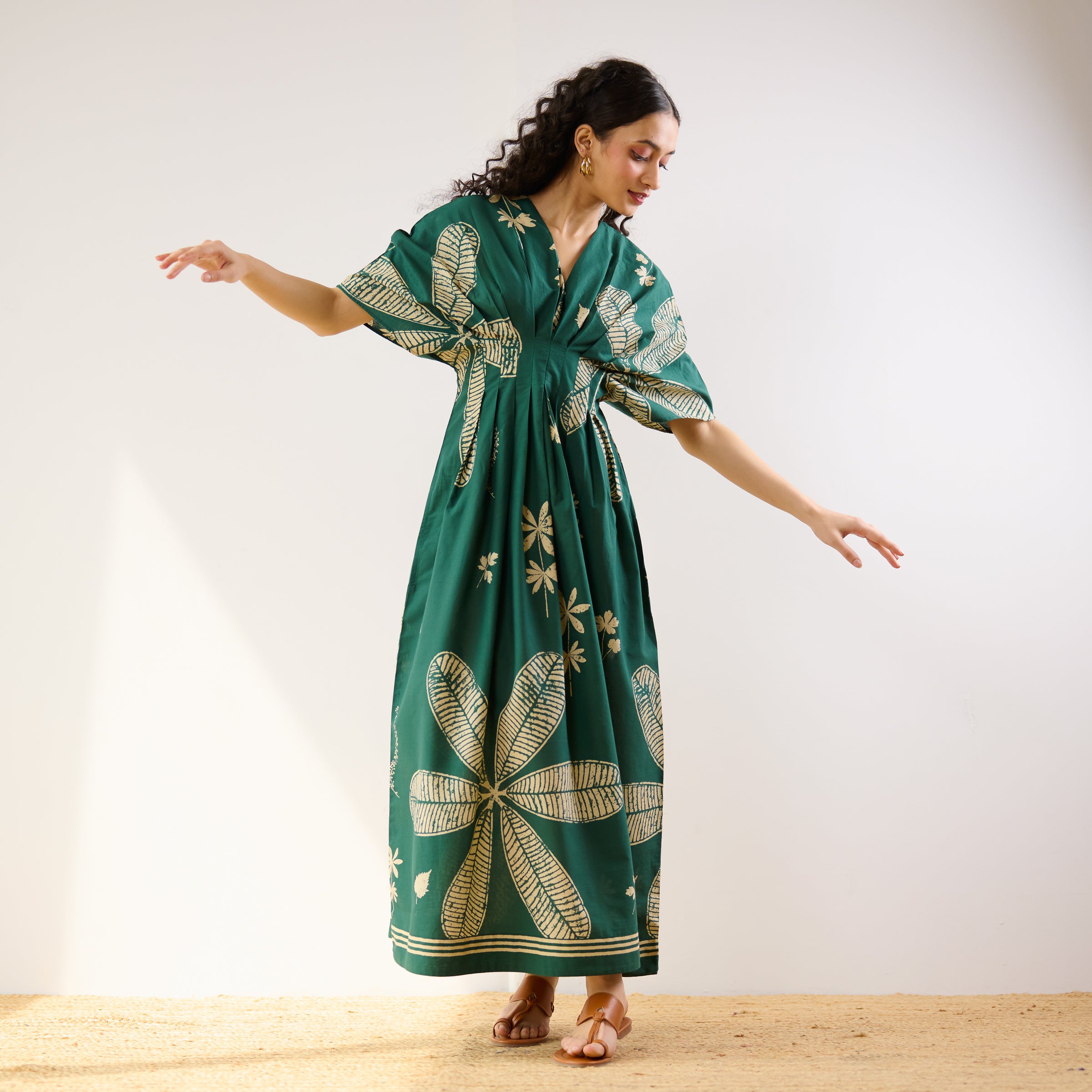 Buy Periwinkle Pleated Cotton Maxi Dress - Emerald Green