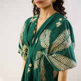 Periwinkle Pleated Cotton Maxi Dress - Emerald Green