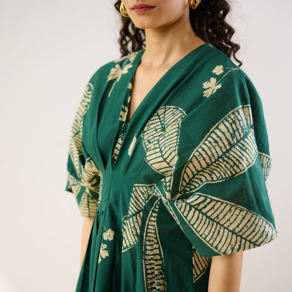 Periwinkle Pleated Cotton Maxi Dress - Emerald Green