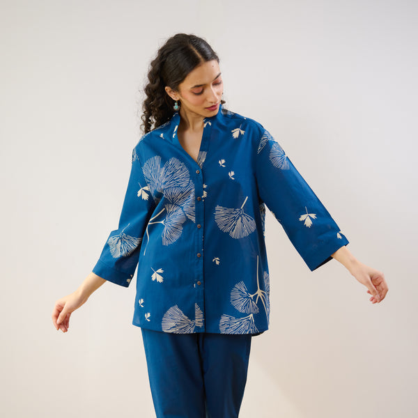 Palm Cotton Co-ord Set - Indigo