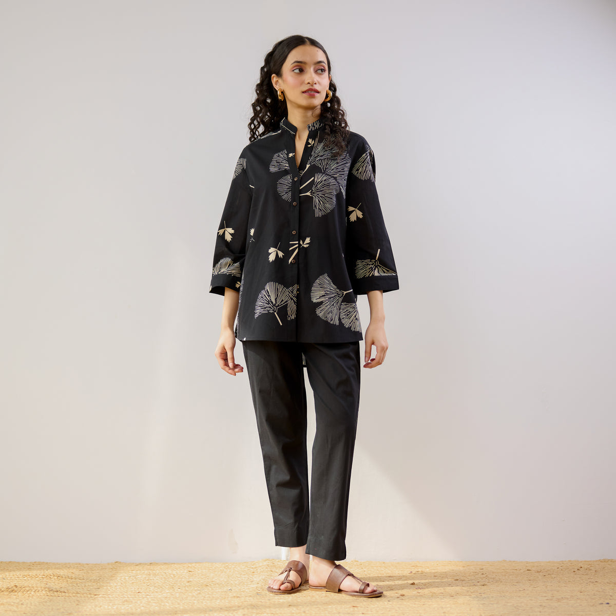 Palm Cotton Co-ord Set - Black