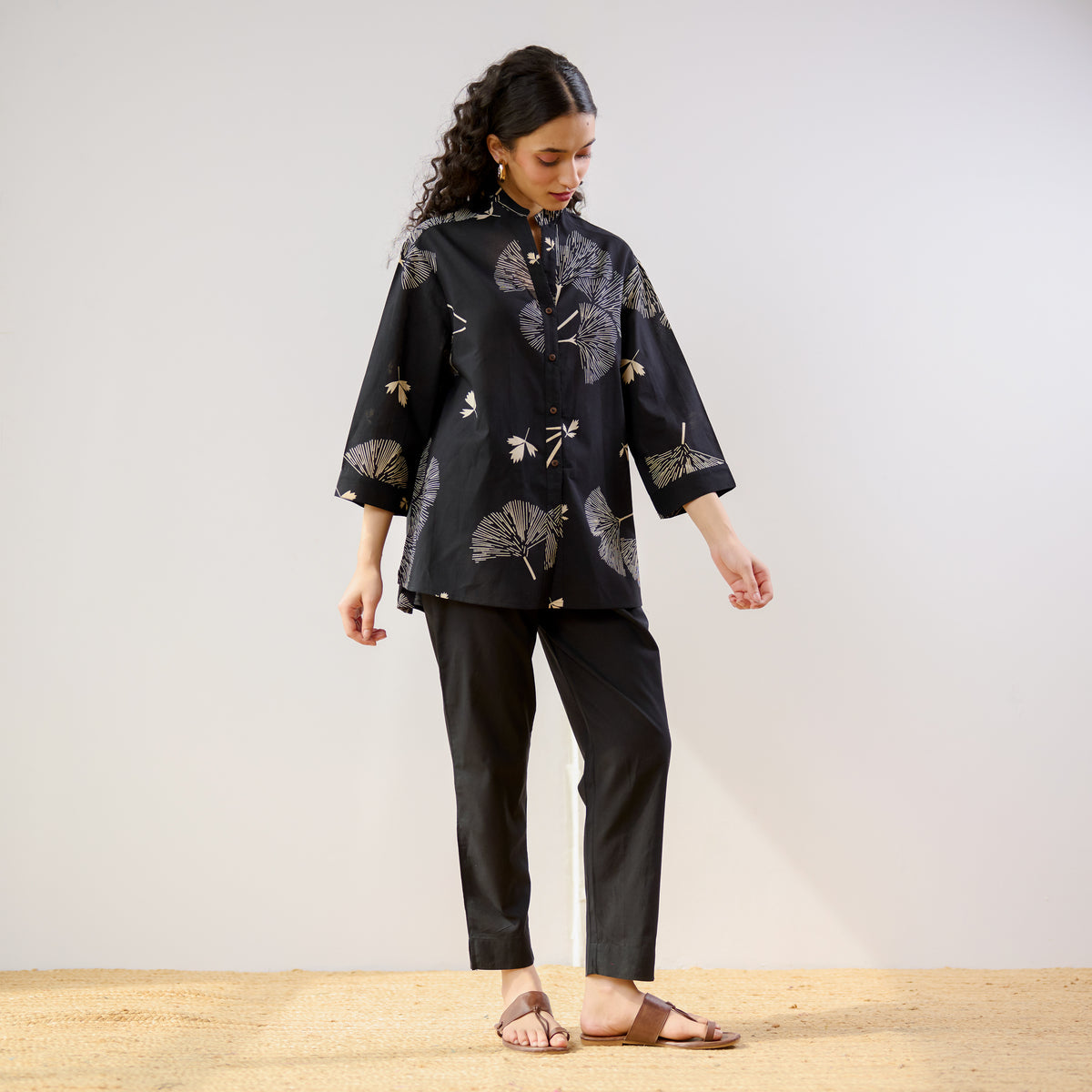 Palm Cotton Co-ord Set - Black