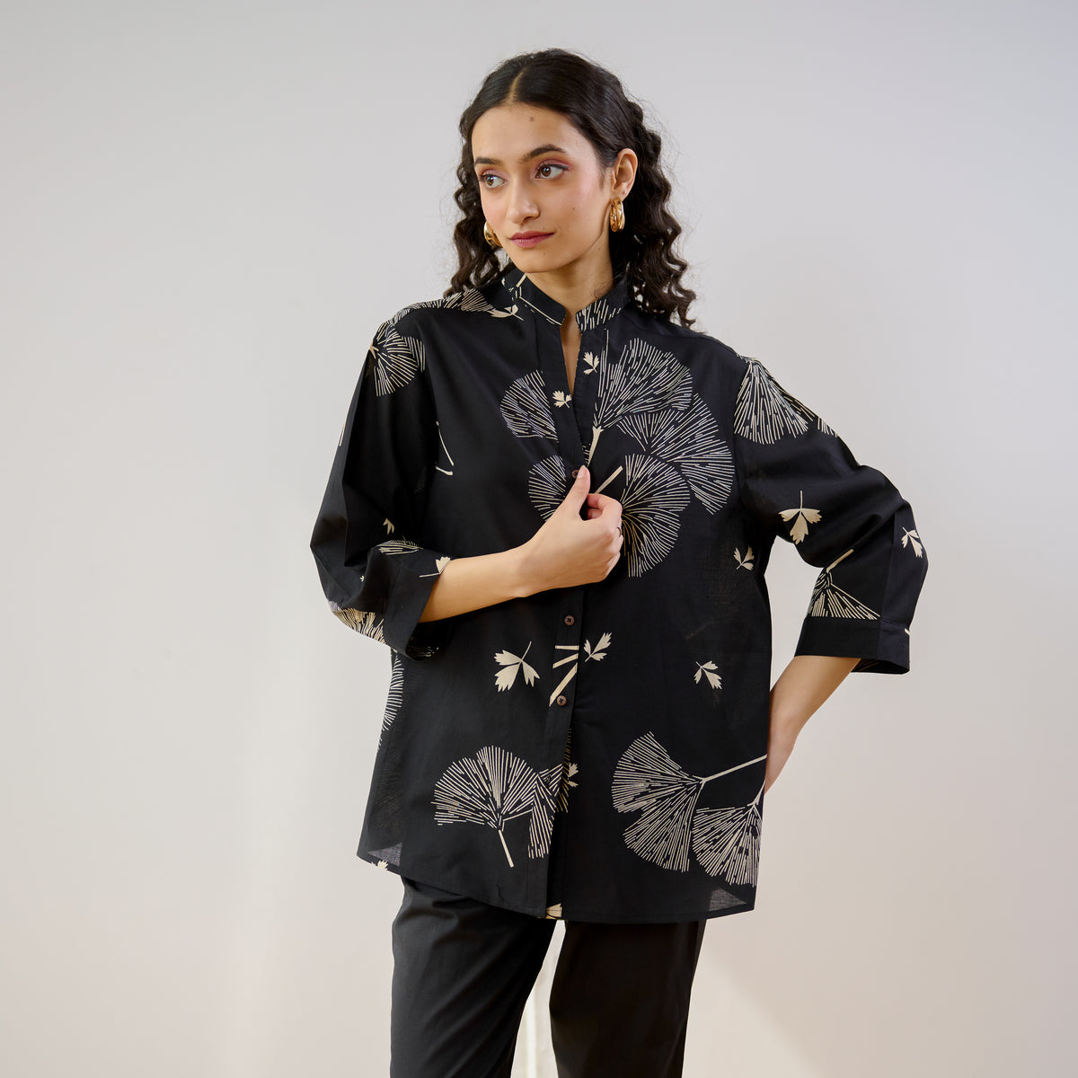 Palm Cotton Co-ord Set - Black