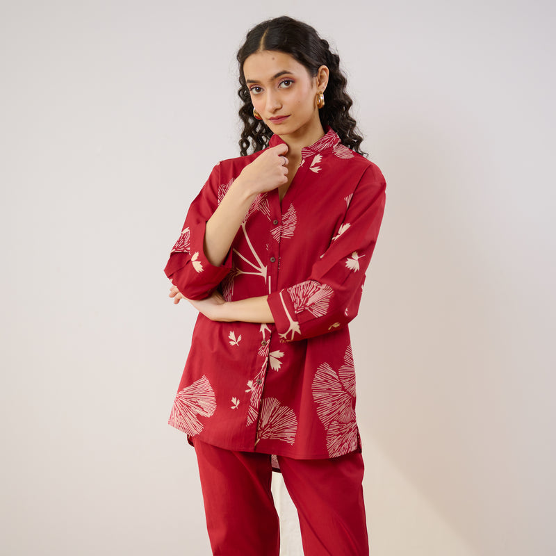 Palm Cotton Co-ord Set - Blood Red