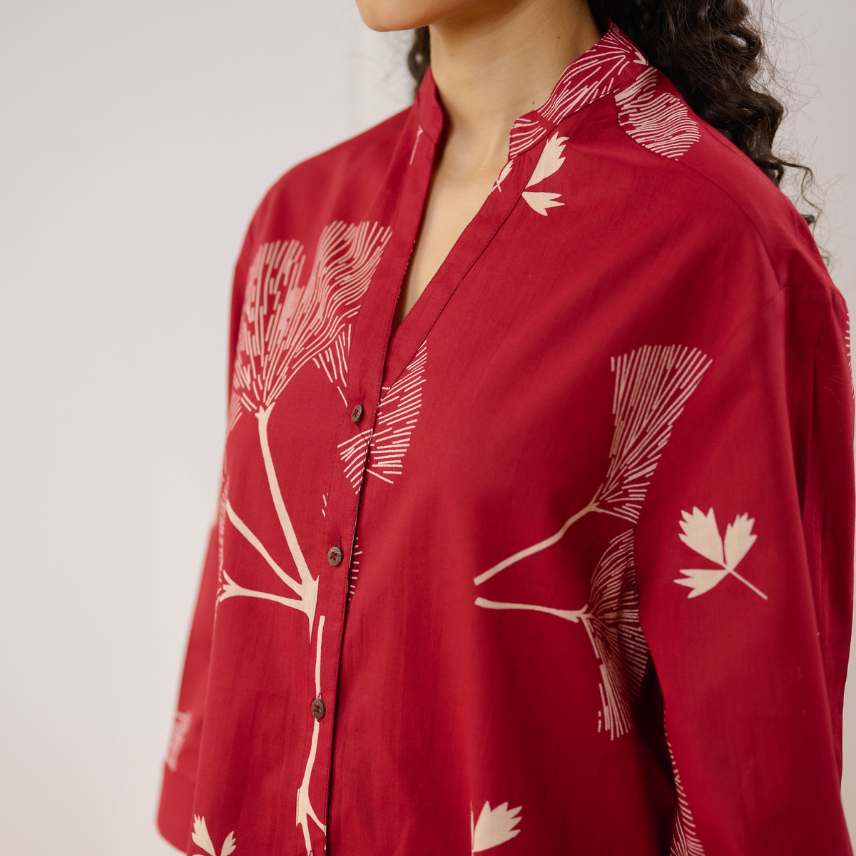 Palm Cotton Co-ord Set - Blood Red