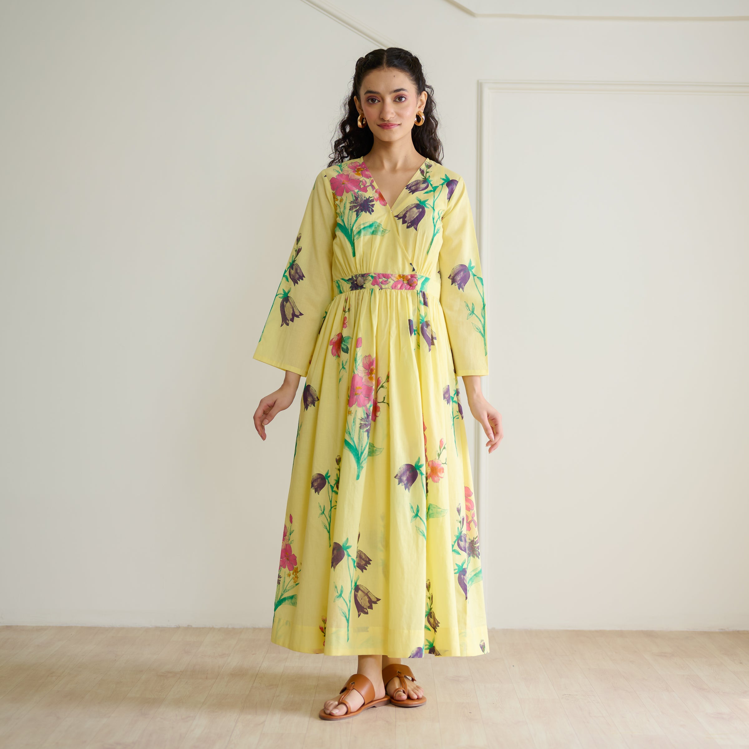 Buy Tulip Cotton Overlap Dress with Mulmul Slip - Banana Yellow