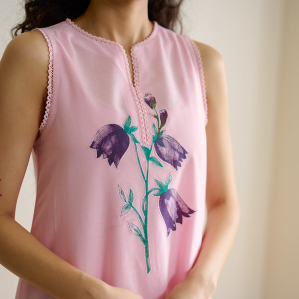 Aviva Patchwork Cotton Kurta Set with Mulmul Slip - Candy Pink