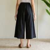 High Waist Elasticated Cotton Culottes - Black