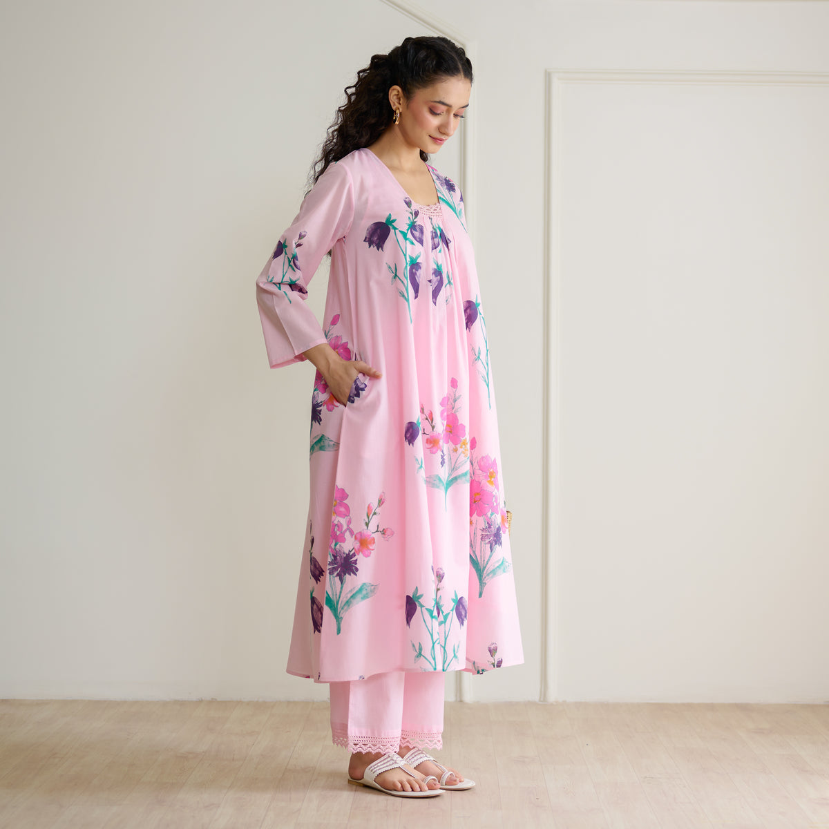 Liliet Cotton Kurta Set with Mulmul Slip - Candy Pink
