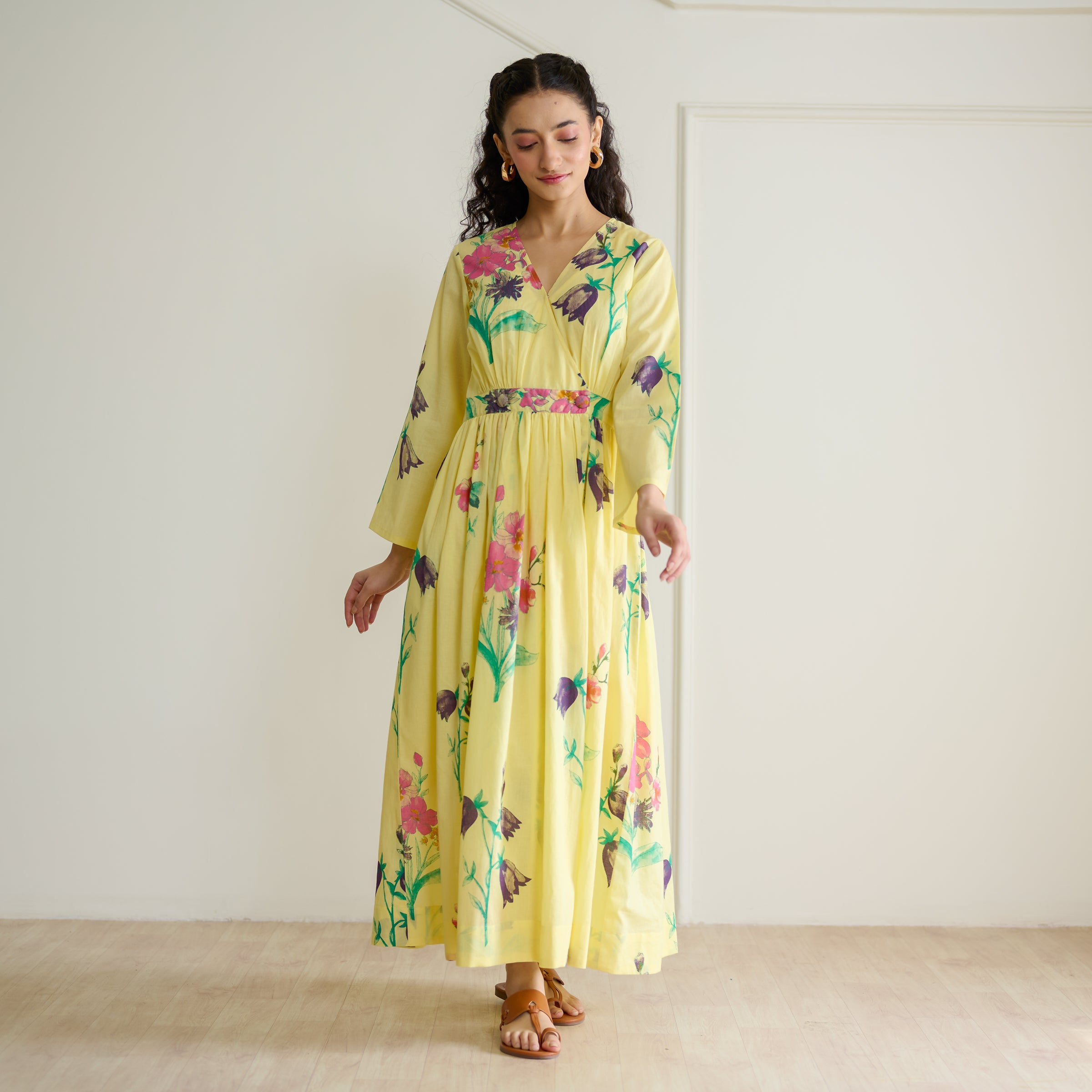Buy Tulip Cotton Overlap Dress with Mulmul Slip - Banana Yellow