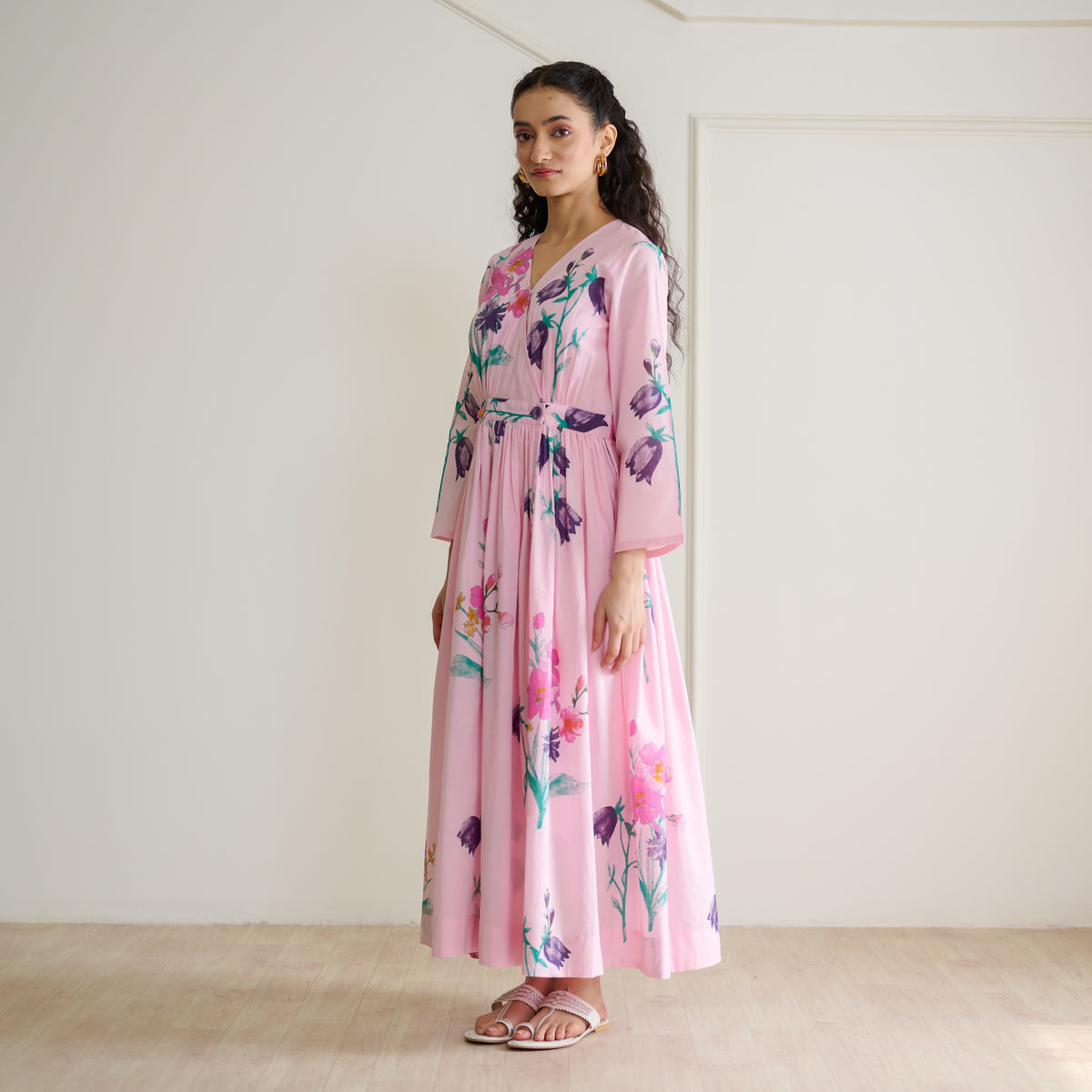 Tulip Cotton Overlap Dress with Mulmul Slip - Candy Pink