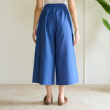 Cotton High Waist Elasticated Culottes - Classic Blue