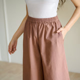 Cotton High Waist Elasticated Culottes - Choco Brown