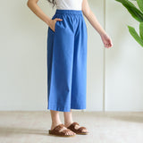 Cotton High Waist Elasticated Culottes - Classic Blue