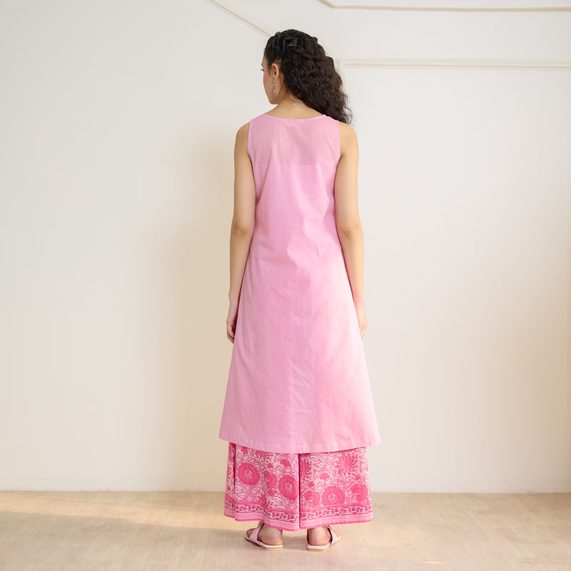 Mehek Sanganeri Inspired Sleeveless Kurta Palazzo Set with Dupatta - Baby Pink