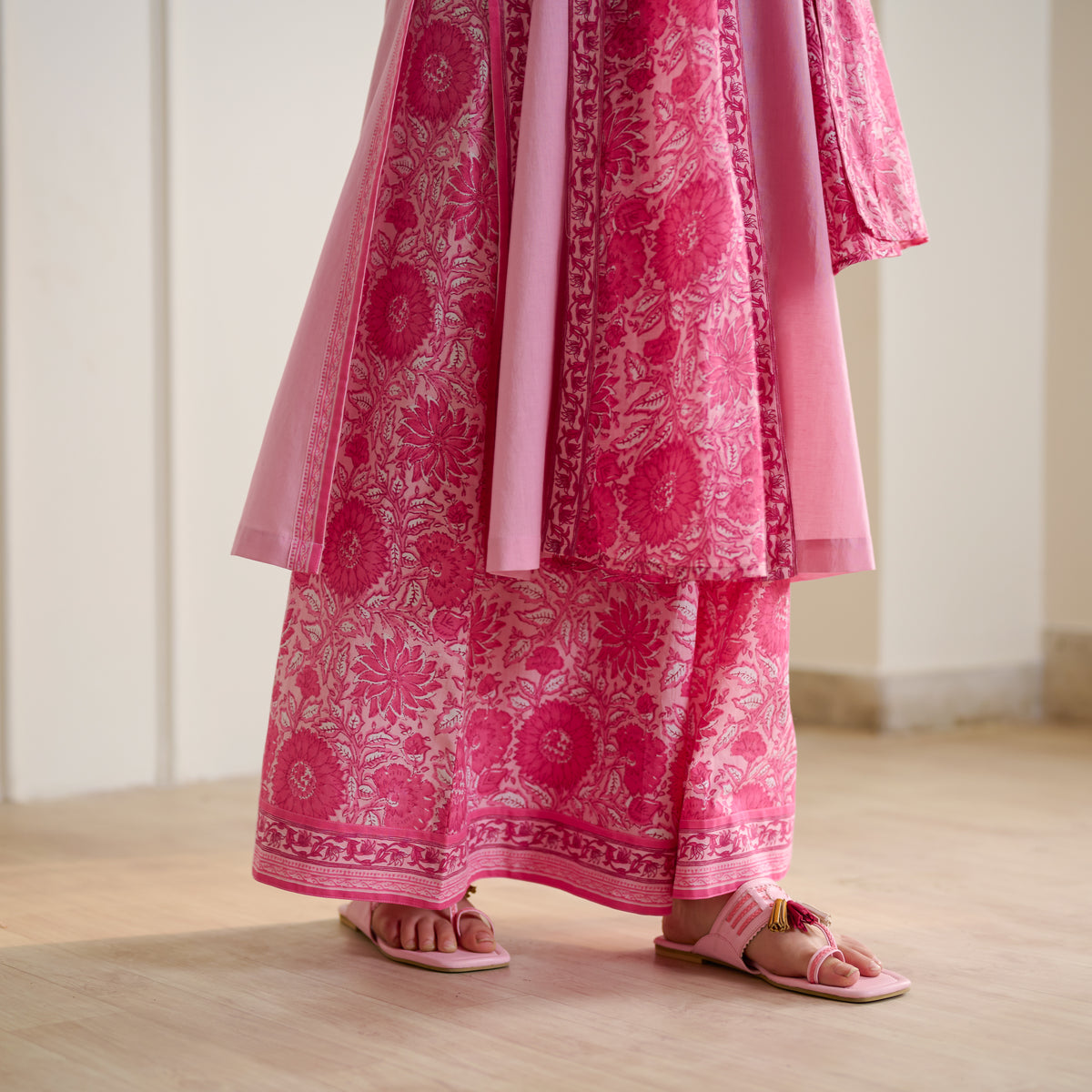 Mehek Sanganeri Inspired Sleeveless Kurta Palazzo Set with Dupatta - Baby Pink