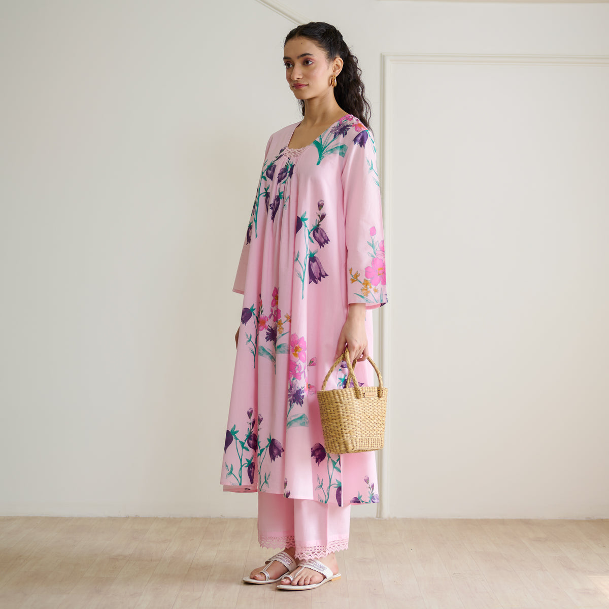 Liliet Cotton Kurta Set with Mulmul Slip - Candy Pink