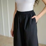 High Waist Elasticated Cotton Culottes - Black