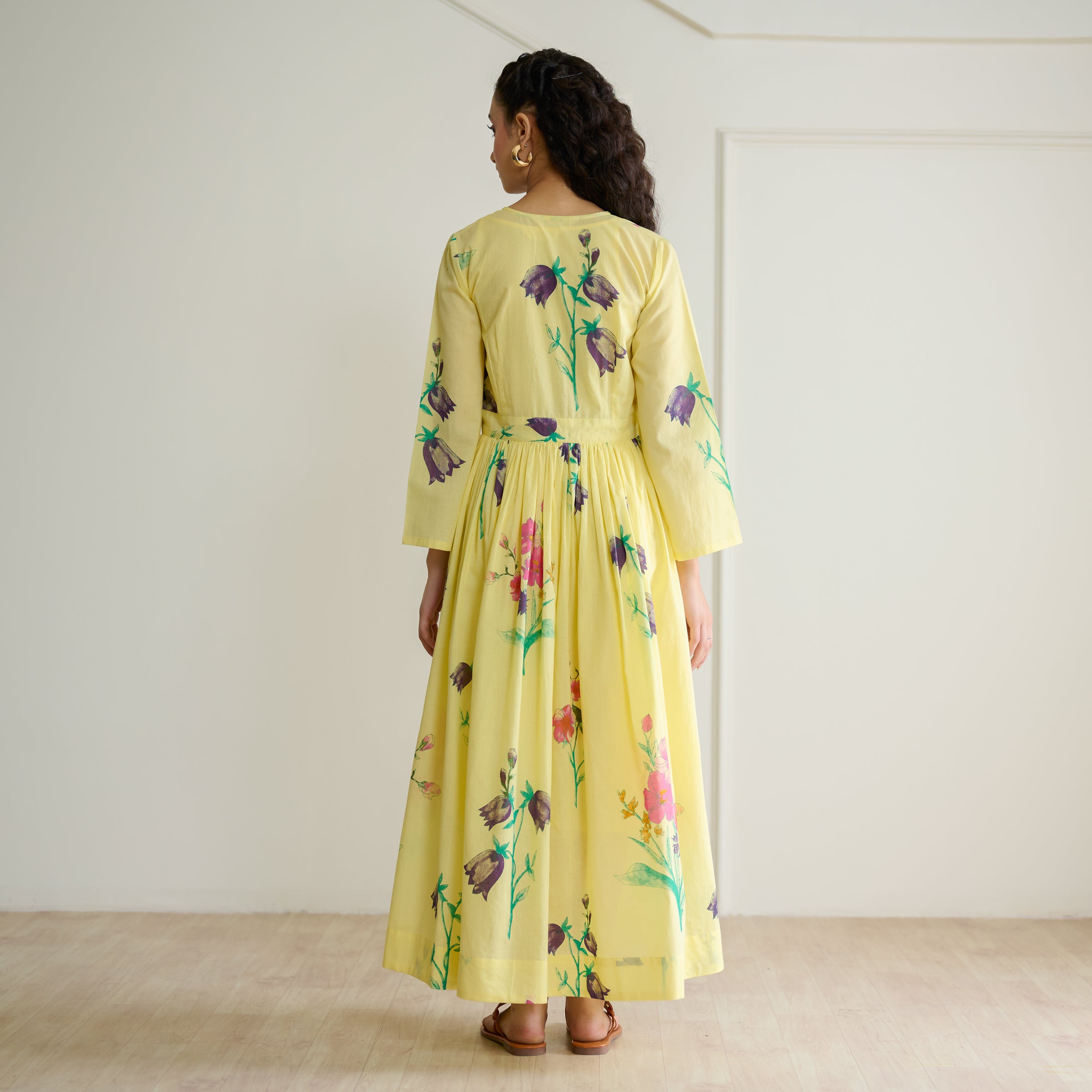 Tulip Cotton Overlap Dress with Mulmul Slip - Banana Yellow
