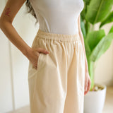 Cotton High Waist Elasticated Culottes - Off White
