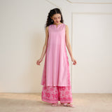 Mehek Sanganeri Inspired Sleeveless Kurta Palazzo Set with Dupatta - Baby Pink