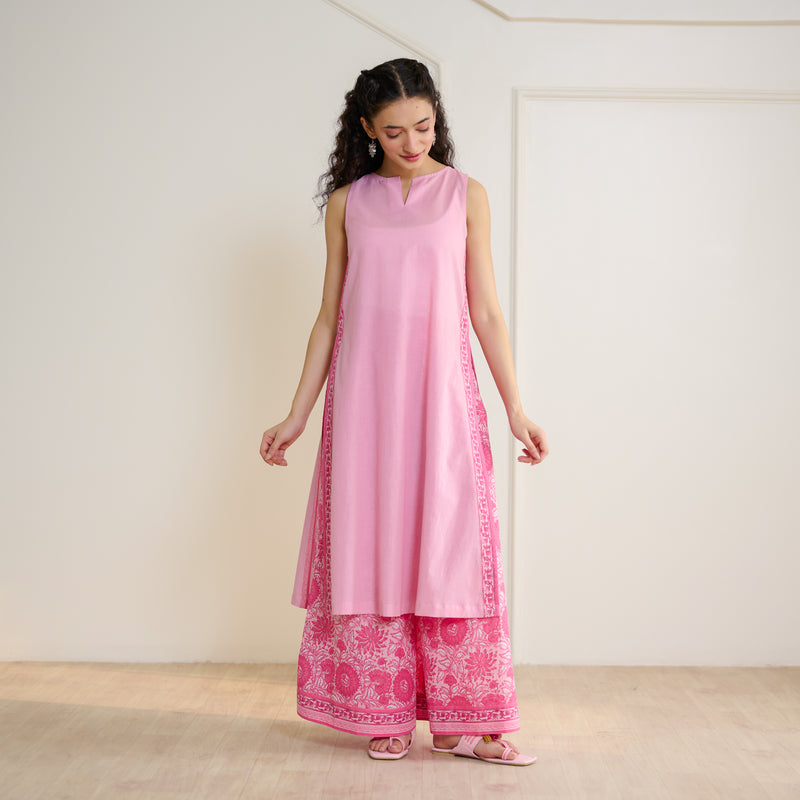 Mehek Sanganeri Inspired Sleeveless Kurta Palazzo Set with Dupatta - Baby Pink