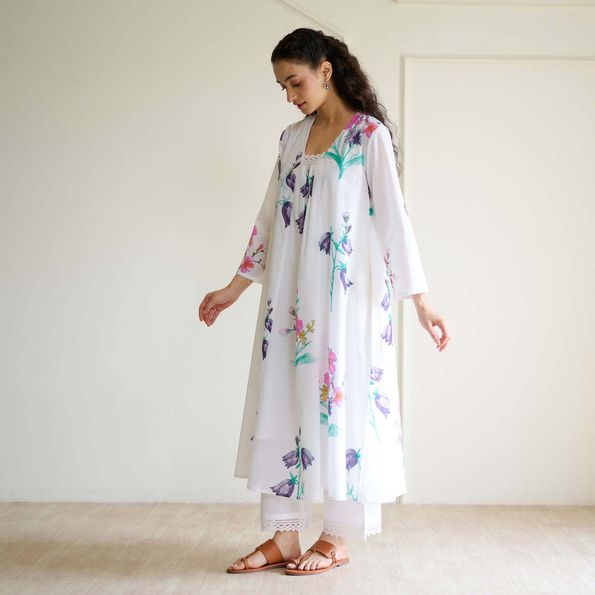 Liliet Cotton Kurta Set with Mulmul Slip - Sharp White