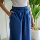 Cotton High Waist Elasticated Culottes - Classic Blue