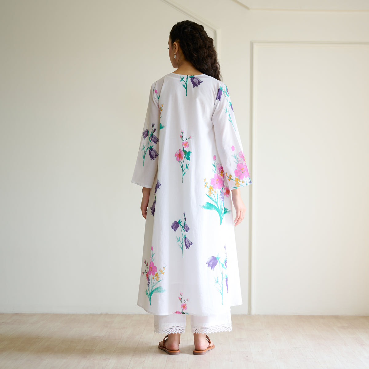 Liliet Cotton Kurta Set with Mulmul Slip - Sharp White