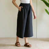High Waist Elasticated Cotton Culottes - Black