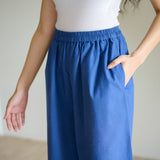 Cotton High Waist Elasticated Culottes - Classic Blue