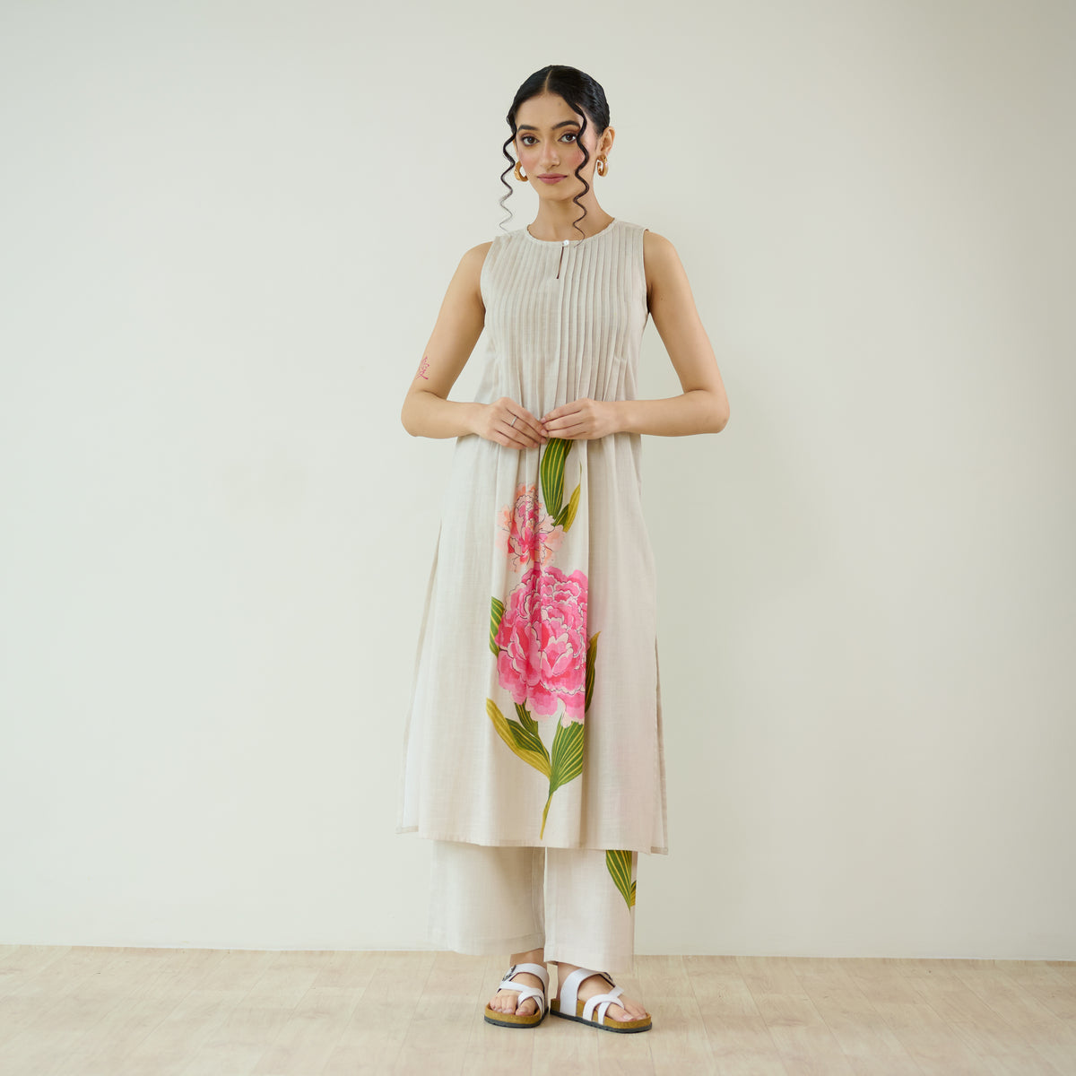 Belle Slub Cotton Kurta Set - Off White
