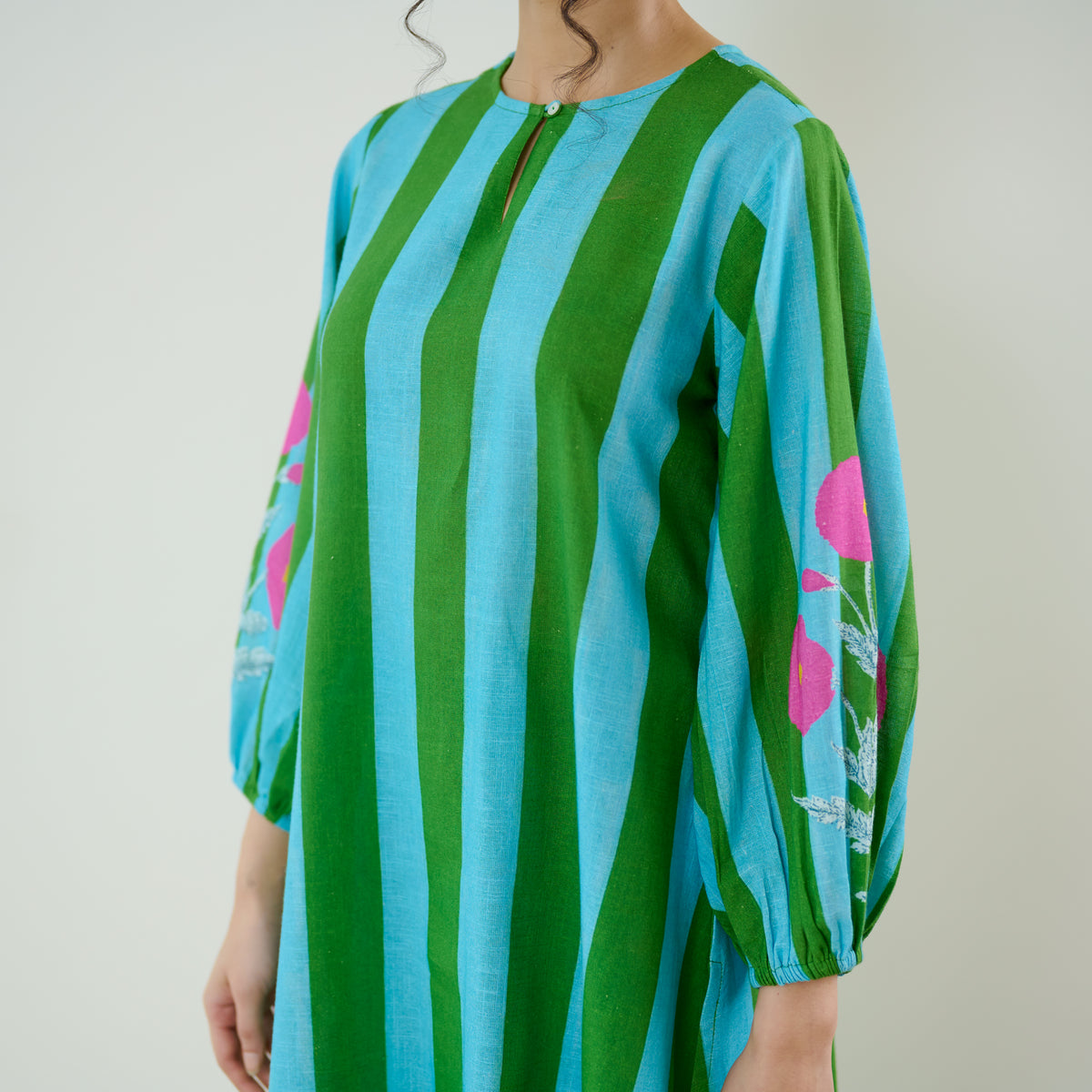 Verandah Striped Kurta Set - Sea Green