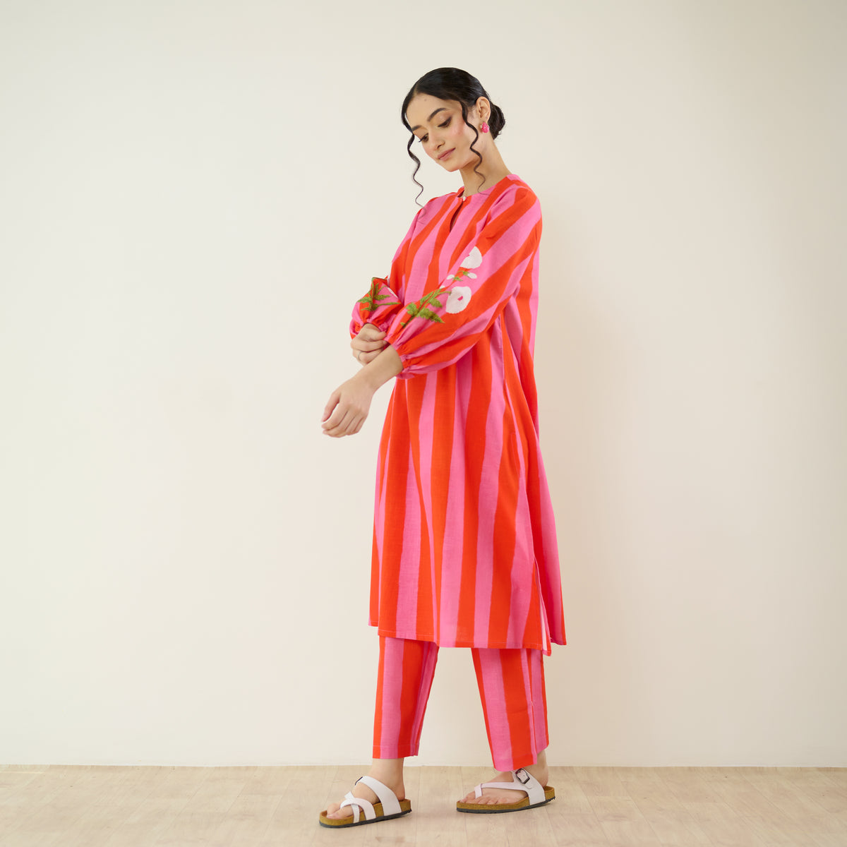 Verandah Striped Kurta Set - Hot Pink